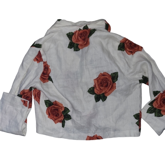 Floral Linen Cropped Jacket - Picture 3 of 11